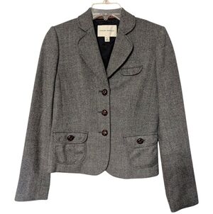 Banana Republic Gray Wool Tweed Dark Academia Accent Button Business Blazer 2